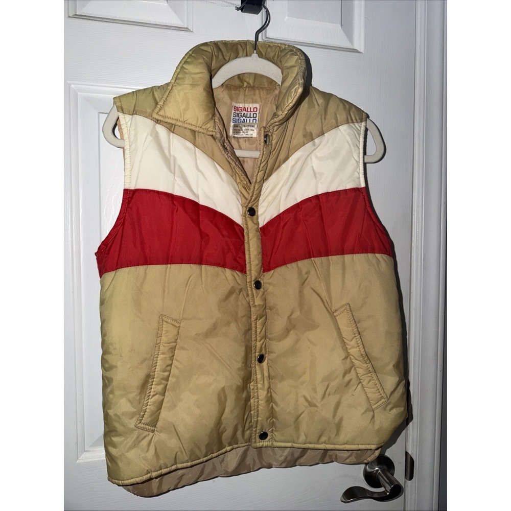 Vintage Sigallo Size Small Tan Red White Ski Puffy Vest Back To The Future